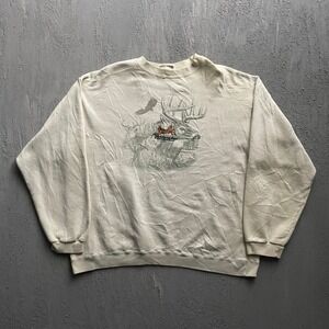 Vintage Deer Graphic Sweatshirt Mens Extra Large Cream 90s Fieldmaster